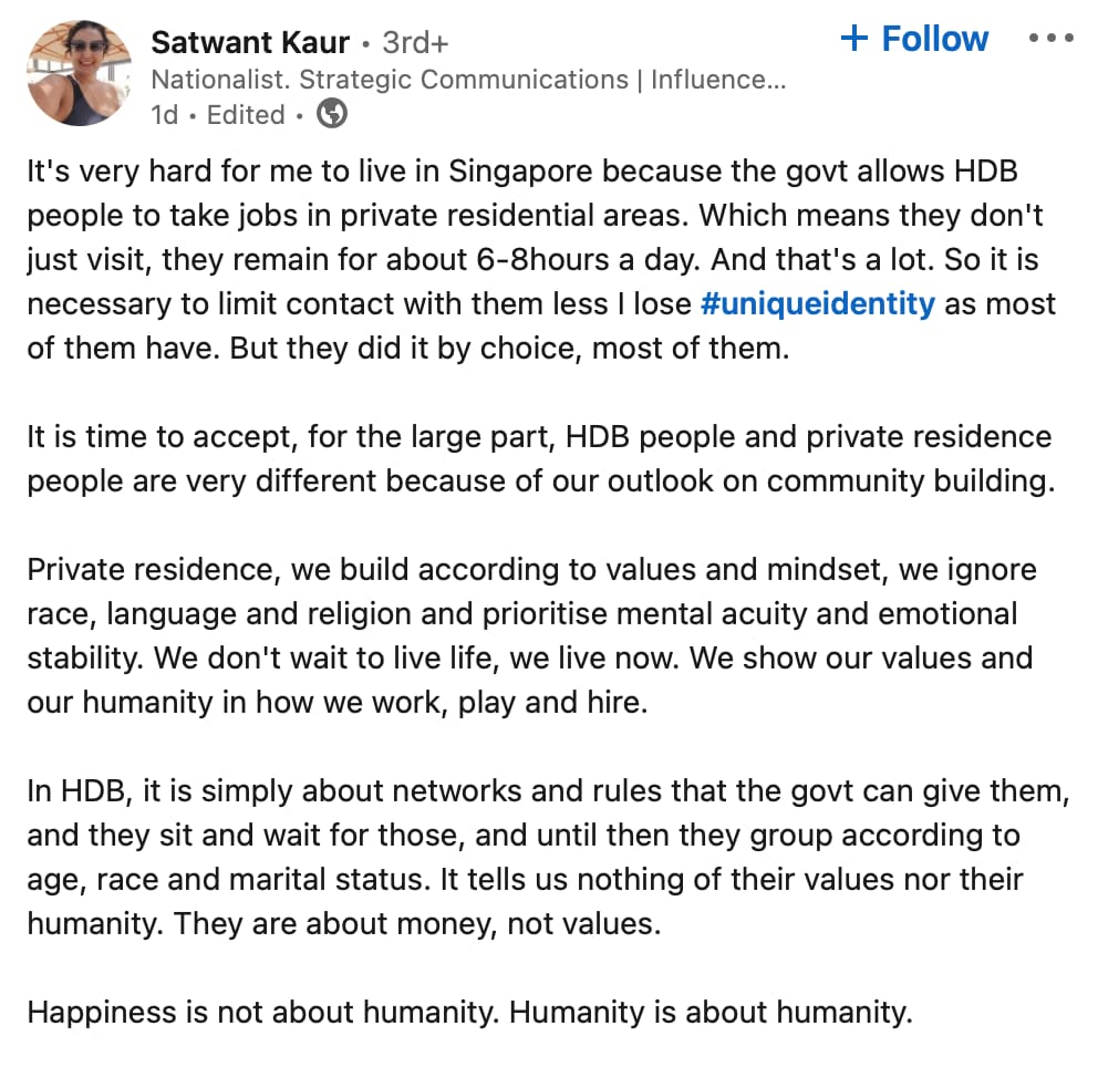 Screenshot of the viral LinkedIn post, via Mothership